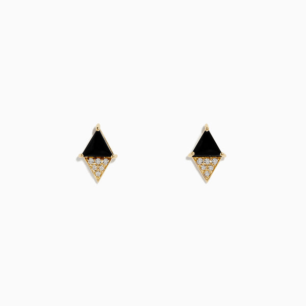 Effy 14K Yellow Gold Onyx and Diamond Stud Earrings