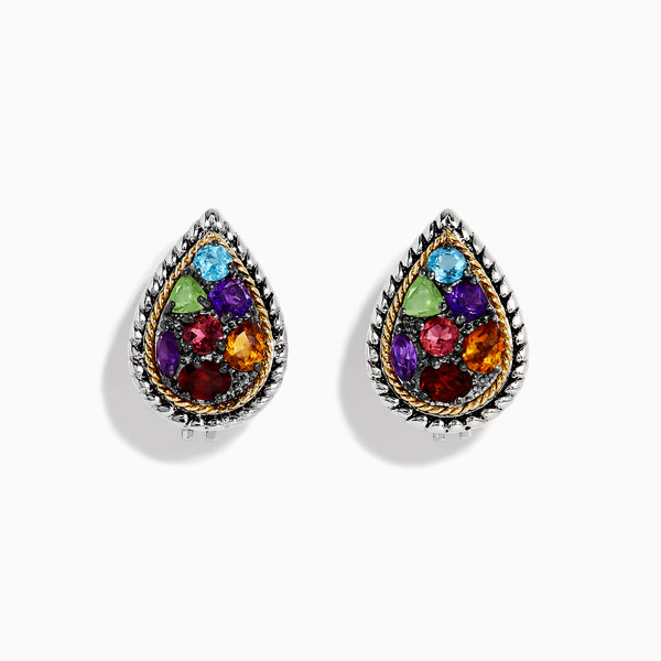 925 Sterling Silver Multi Stone Pear Shaped French Clip Earrings