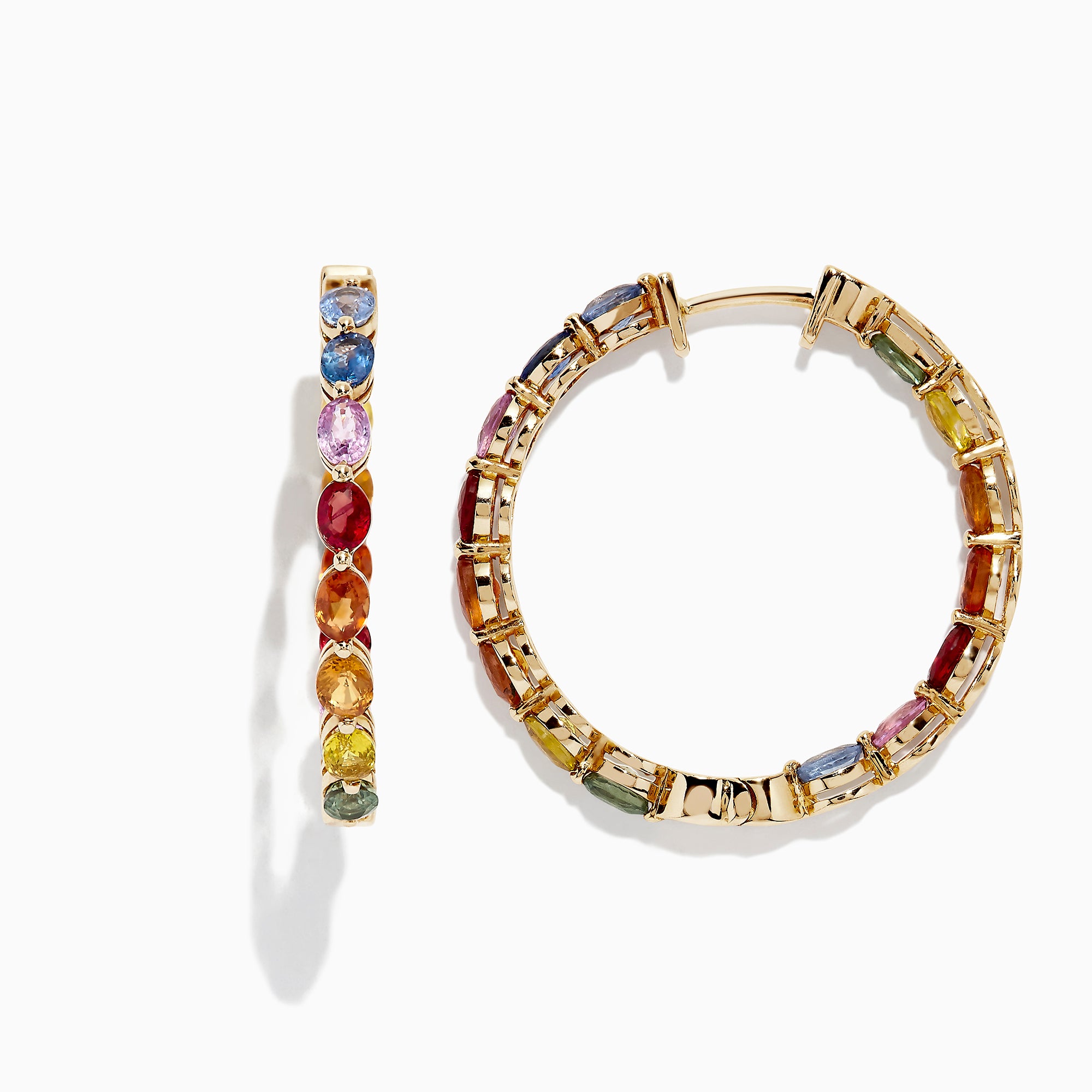 Effy Watercolors 14K Yellow Gold Multi Sapphire 1 Hoop Earrings, 6.18 TCW