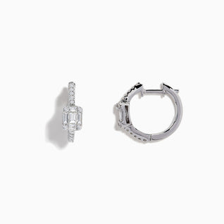 Classique 14K White Gold Diamond 1/2" Huggie Earrings, 0.49 TCW