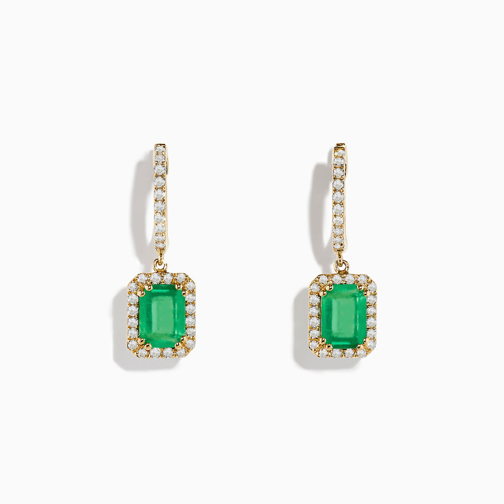 Effy 14K Yellow Gold Emerald and Diamond Drop Earrings | effyjewelry.com