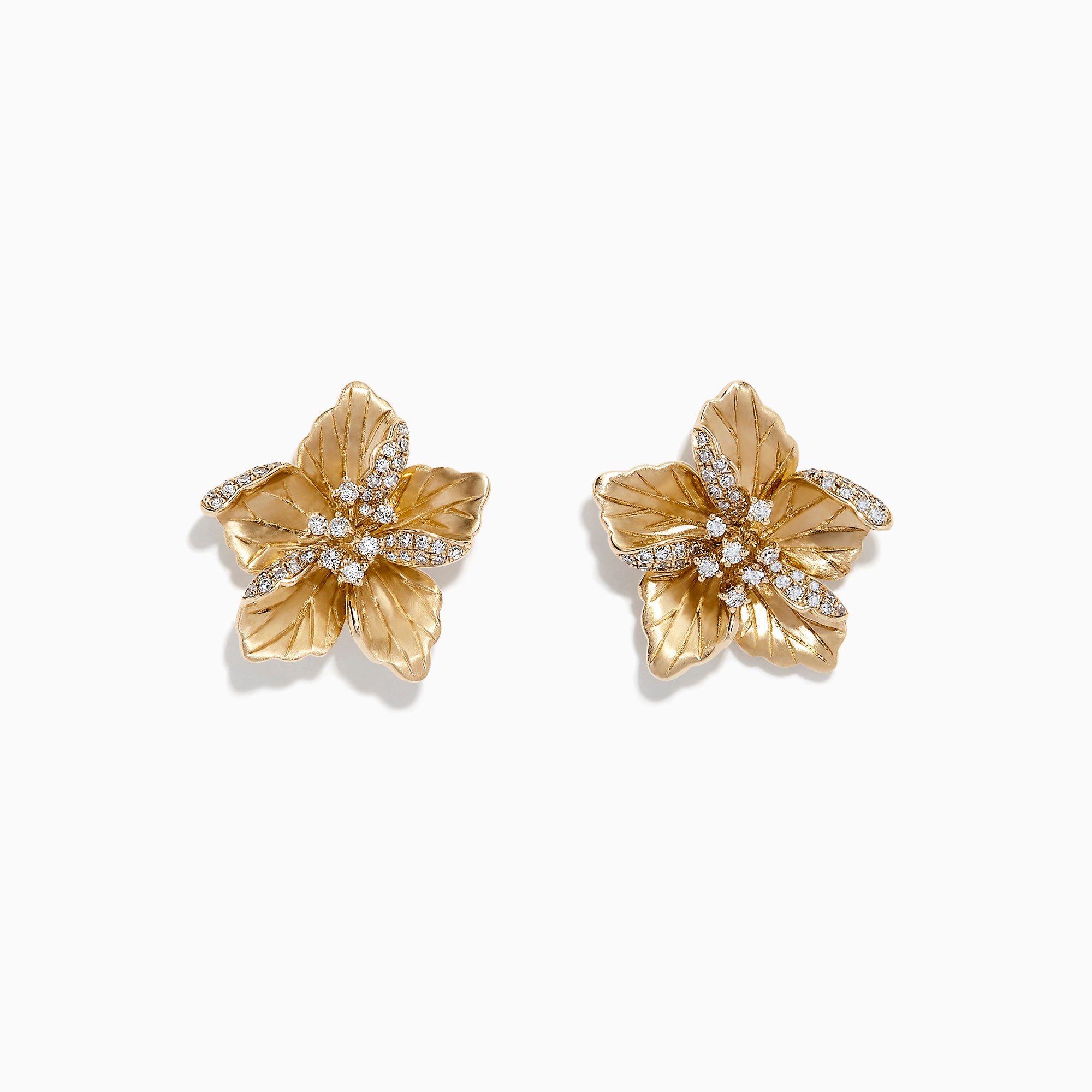 Nature 14K Yellow Gold Diamond Flower Earrings, 0.32 TCW – effyjewelry.com