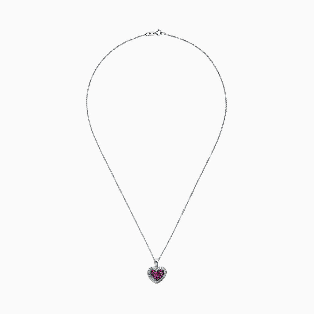 Effy 14K White Gold Ruby and Diamond Heart Pendant, 0.52 TCW ...