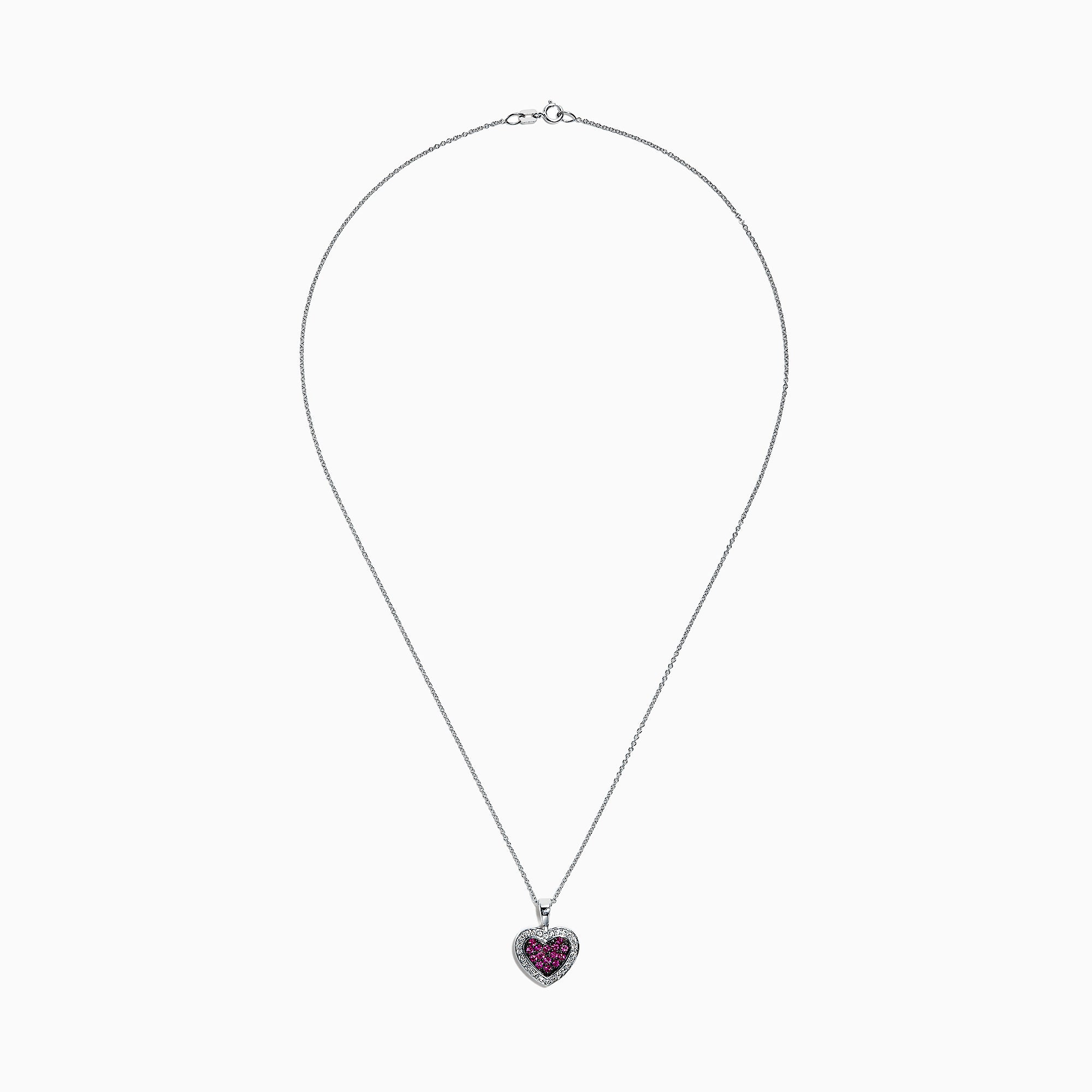 Effy 14K White Gold Ruby and Diamond Heart Pendant, 0.52 TCW ...