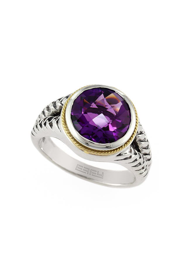 Effy 925 Sterling Silver and 18K Yellow Gold Amethyst Ring, 3.42 TCW