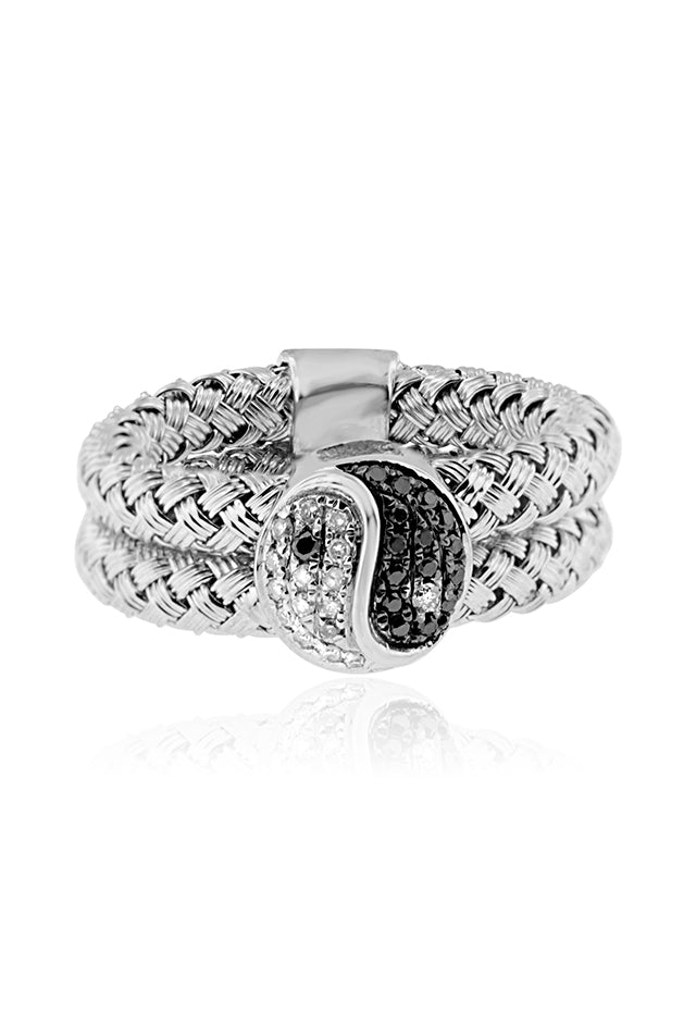 925 Sterling Silver Black and White Diamond Yin Yang Ring, 0.17 TCW