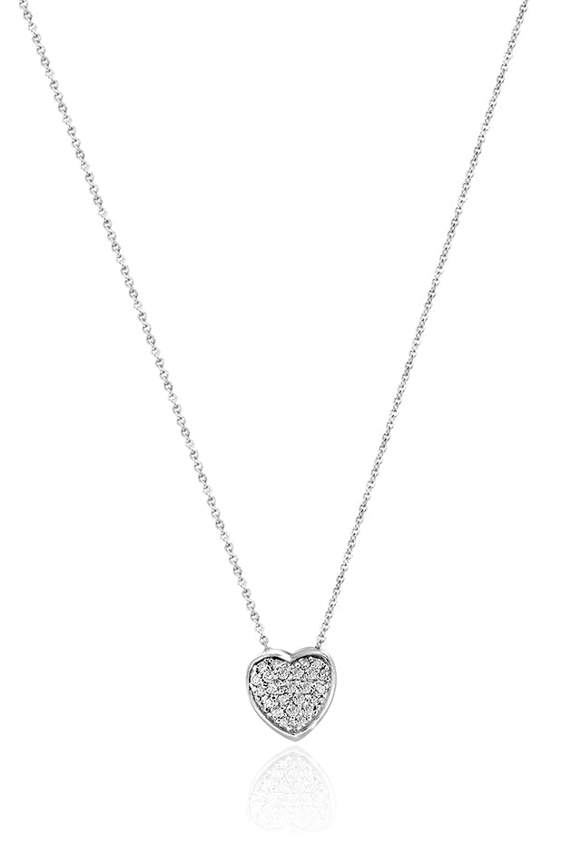 Small Pave Heart Necklace 14K White Gold