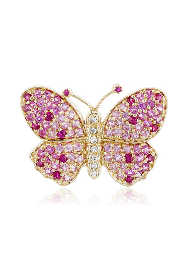 Effy 14K Yellow Gold Pink Sapphire and Diamond Butterfly Pin, 2.76 TCW ...