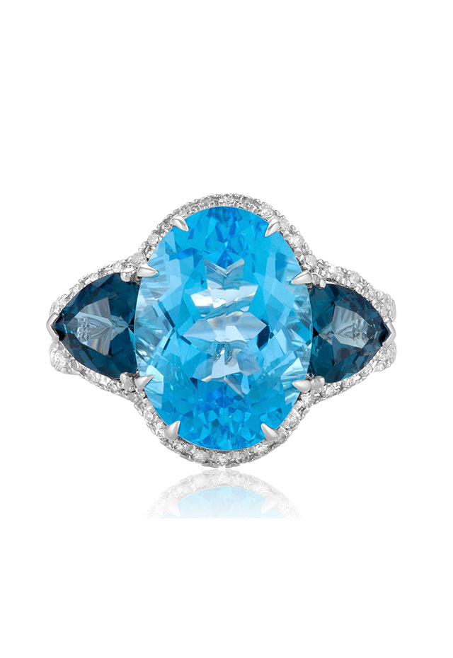 Effy Ocean Bleu 14K White Gold Blue Topaz and Diamond Ring, 9.58 TCW ...