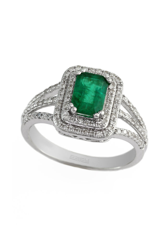 Gemma White Gold Emerald & Diamond Ring, 1.37 TCW – effyjewelry.com