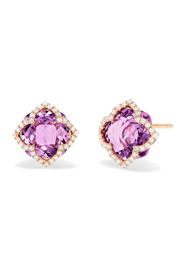 Effy 14K Rose Gold Amethyst and Diamond Stud Earrings, 6.56 TCW