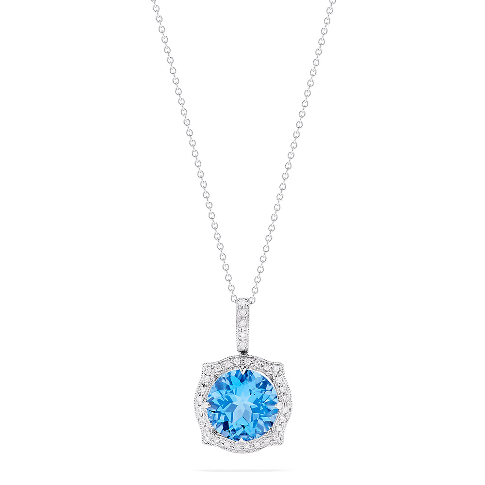 14K White Gold Blue Topaz and Diamond Pendant, 4.45 TCW – effyjewelry.com