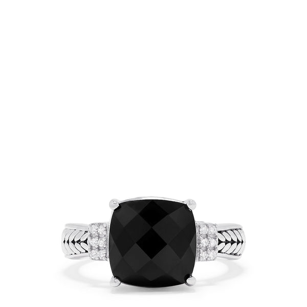 Effy 925 Sterling Silver Onyx and Diamond Accented Ring, 4.96 TCW