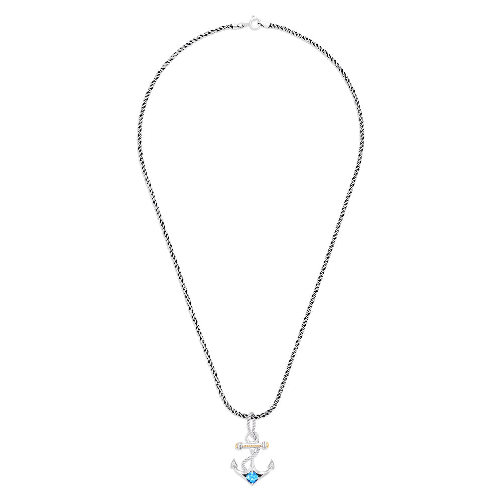 Seaside Sterling Silver & 18K Gold Blue Topaz Anchor Pendant, 0.80 TCW ...