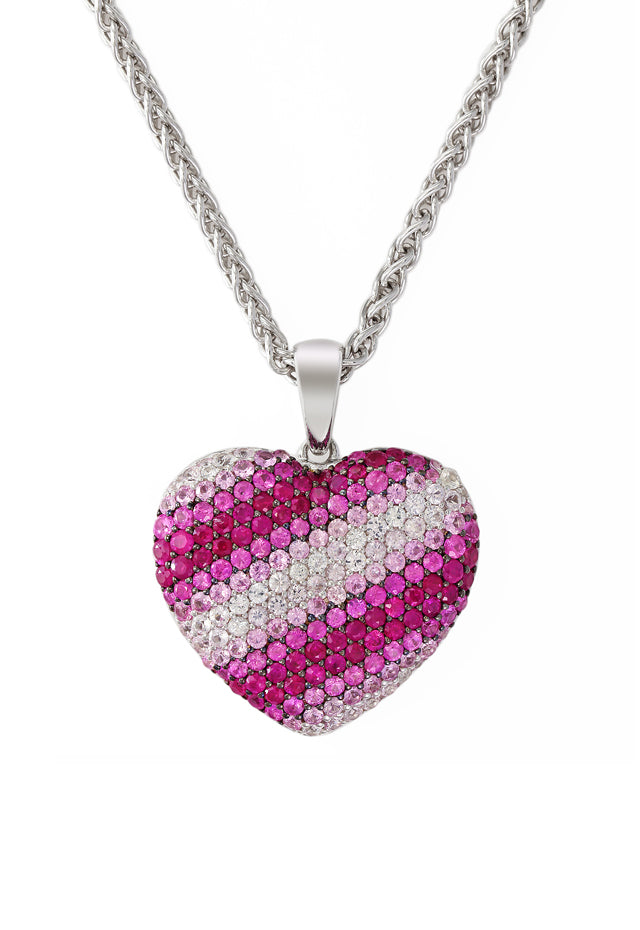 Sterling Silver & Pink Sapphire Heart Pendant Necklace