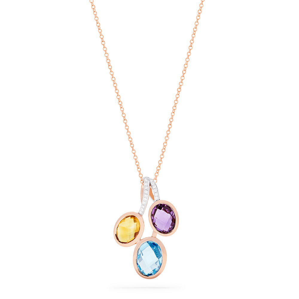 EFFY™ Collection Oval Opal, Multi-Gemstone and 0.15 CT. T.W. Diamond Double  Frame Pendant in 14K Gold | Peoples Jewellers