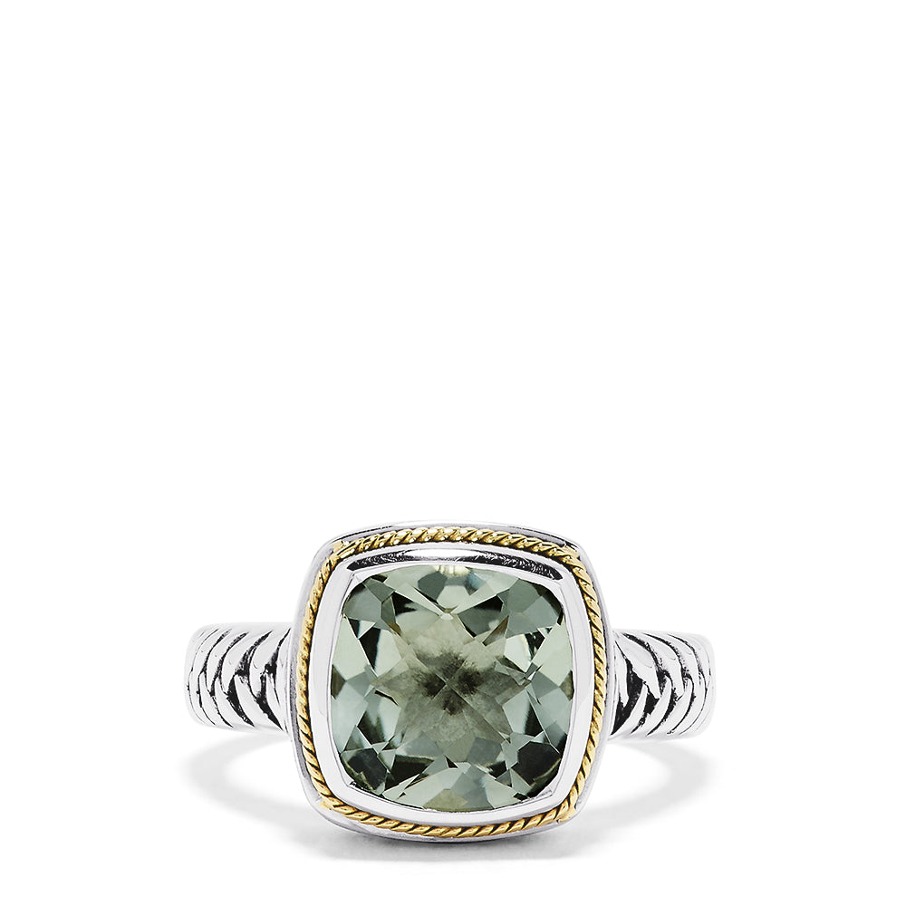 Effy 925 Sterling Silver and 18K Yellow Gold Green Amethyst Ring, 3.90 TCW