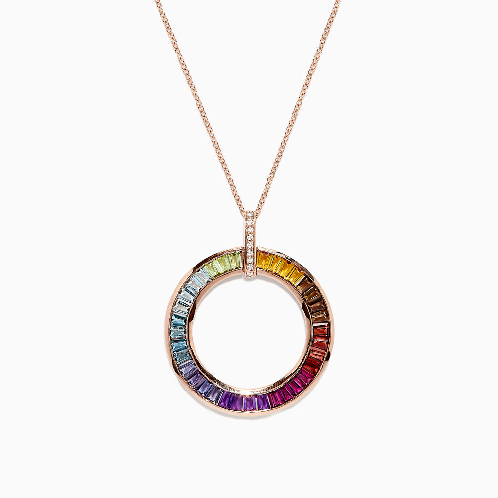 Effy Mosaic 14K Rose Gold Multi Gemstone and Diamond Circle Pendant, 2 ...