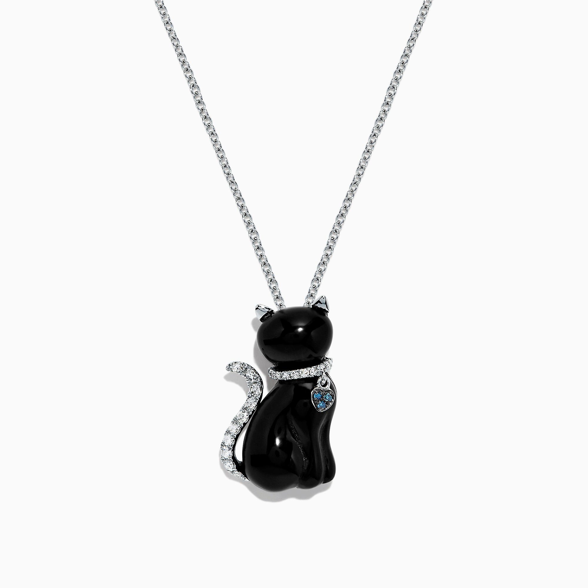 Safari 14K White Gold Onyx and Diamond Cat Pendant, 5.35 TCW ...