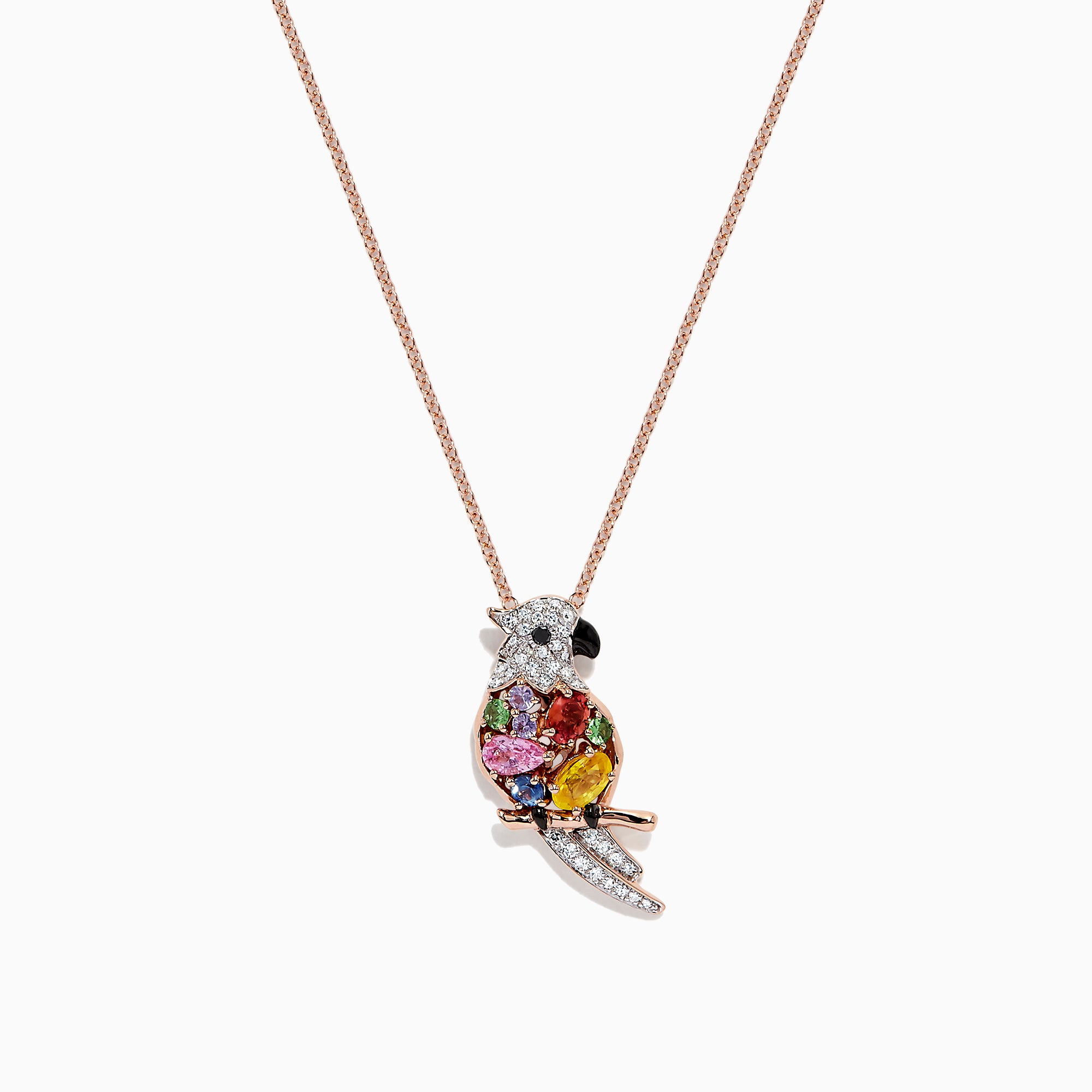 Safari 14K Rose Gold Multi Sapphire & Diamond Parrot Pendant, 1.23 TCW