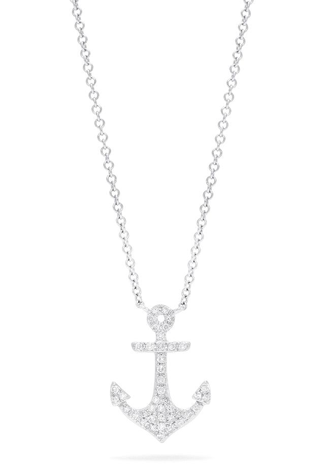 Novelty 14K White Gold Diamond Anchor Pendant, 0.15 TCW