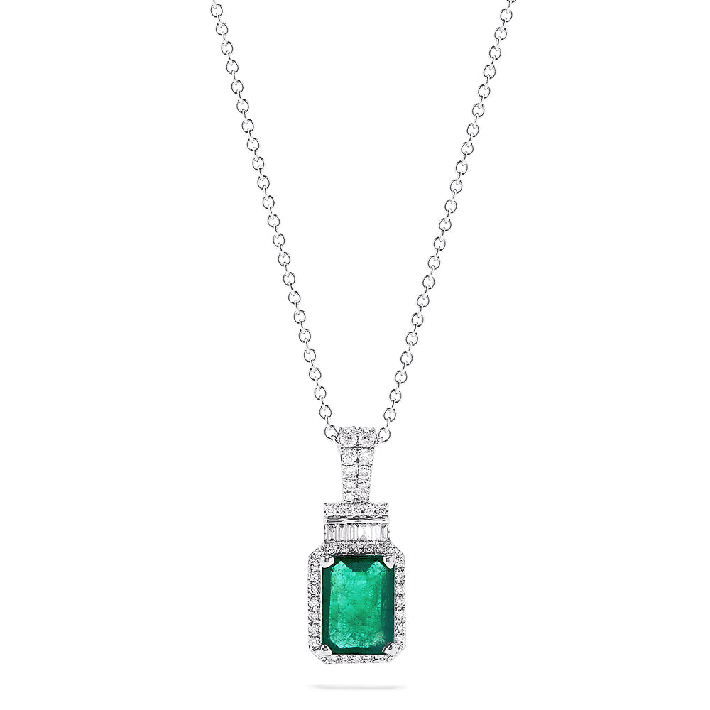Effy 14K White Gold Emerald and Diamond Pendant, 1.70 TCW | effyjewelry.com