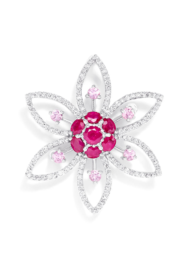 Pink Sapphire & Diamond Small Flower Necklace