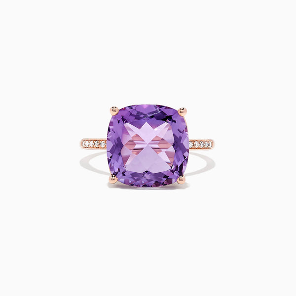 Effy 14K Rose Gold Amethyst and Diamond Ring, 6.65 TCW