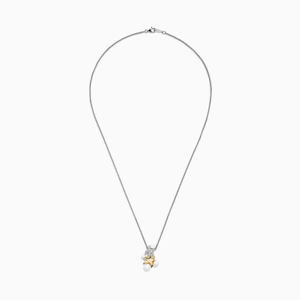 Effy S. Silver & 14K Gold Cultured Pearl and Diamond Starfish Pendant ...