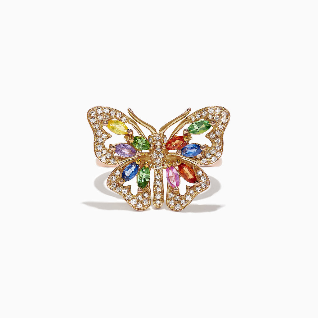 Effy Watercolors 14K Gold Multi Sapphire Diamond Butterfly Ring, 2.62 ...