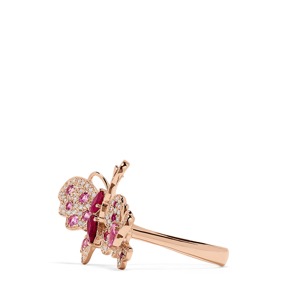 Pink Sapphire & Pink MOP Butterfly Ring - Johnny Jewelry