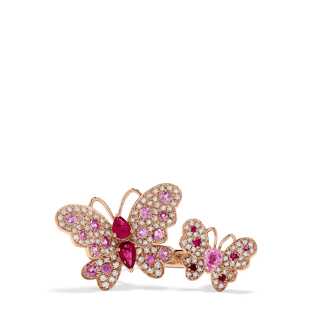 Effy Nature 14K Rose Gold Ruby, Sapphire & Diamond Butterfly Ring