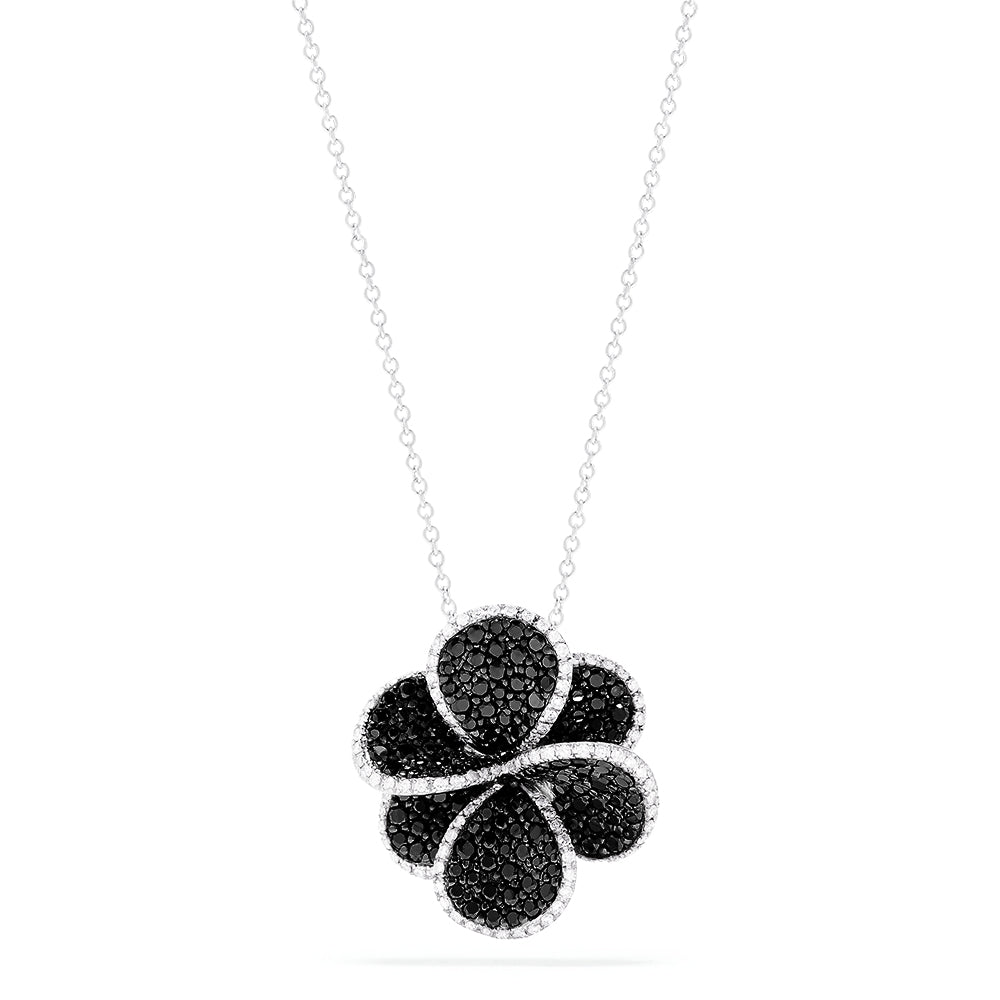 Black Four Leaf Clover Flower Necklace - Gold