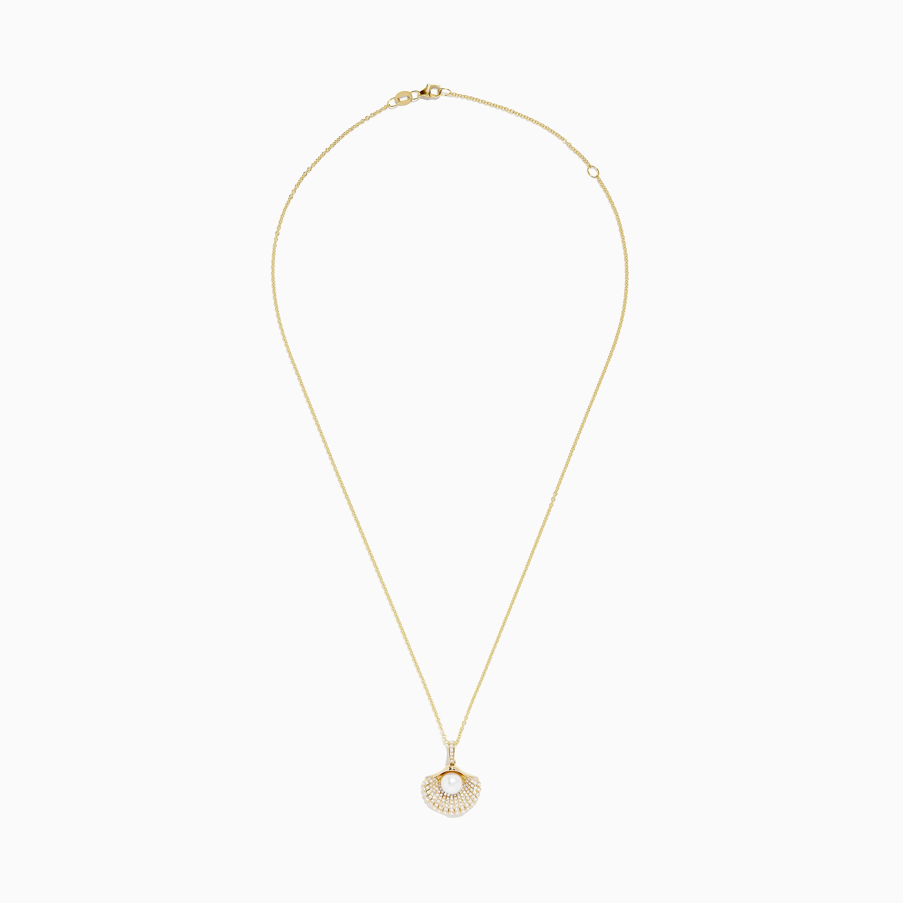 14K Yellow Gold Pearl and Diamond Shell Necklace – effyjewelry.com