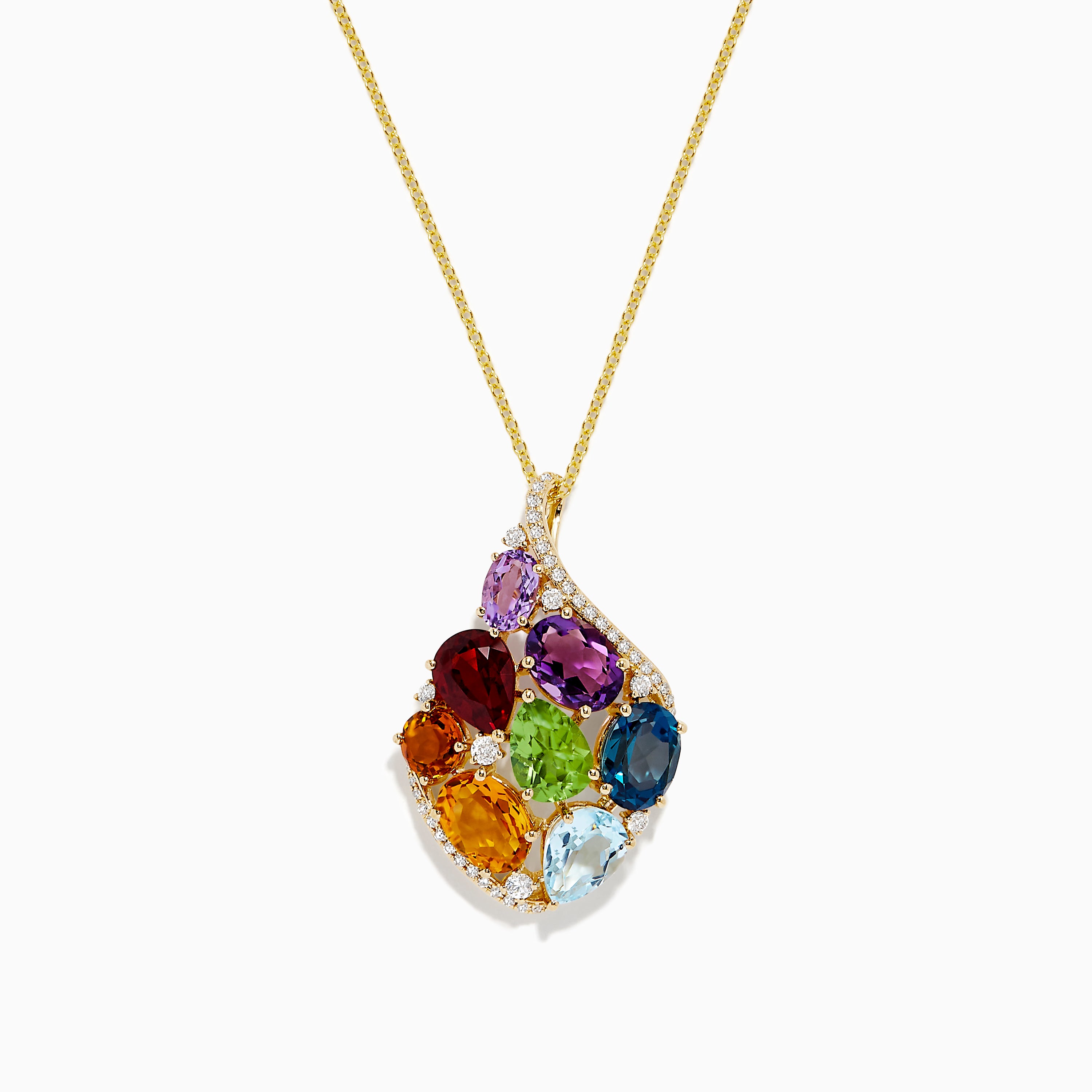 EFFY™ Collection Oval Opal with Multi-Gemstone and 1/6 CT. T.W. Diamond  Quatrefoil Double Frame Pendant in 14K Gold | Zales Outlet