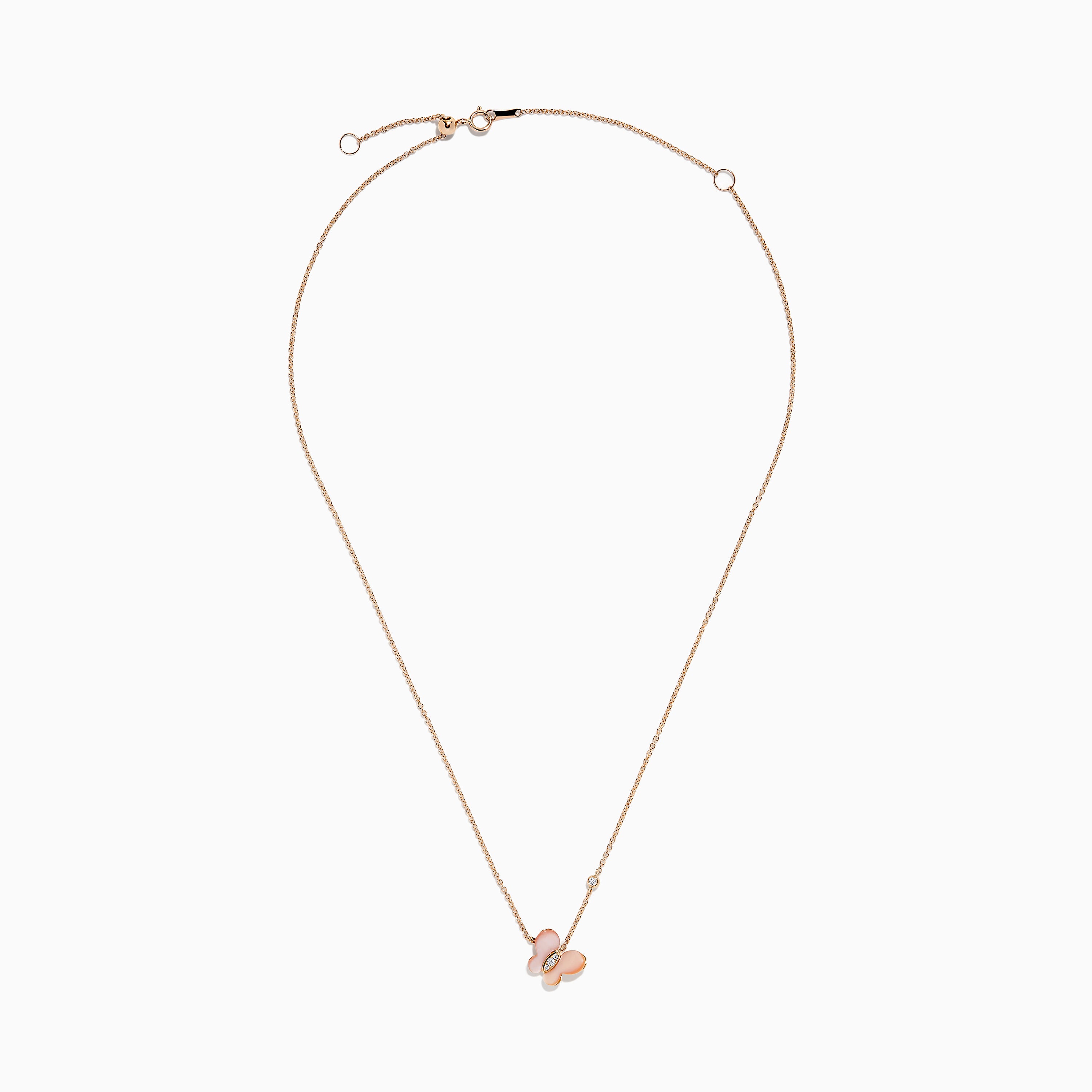 14K Rose Gold Mother of Pearl and Diamond Butterfly Necklace, 0.05 TCW ...