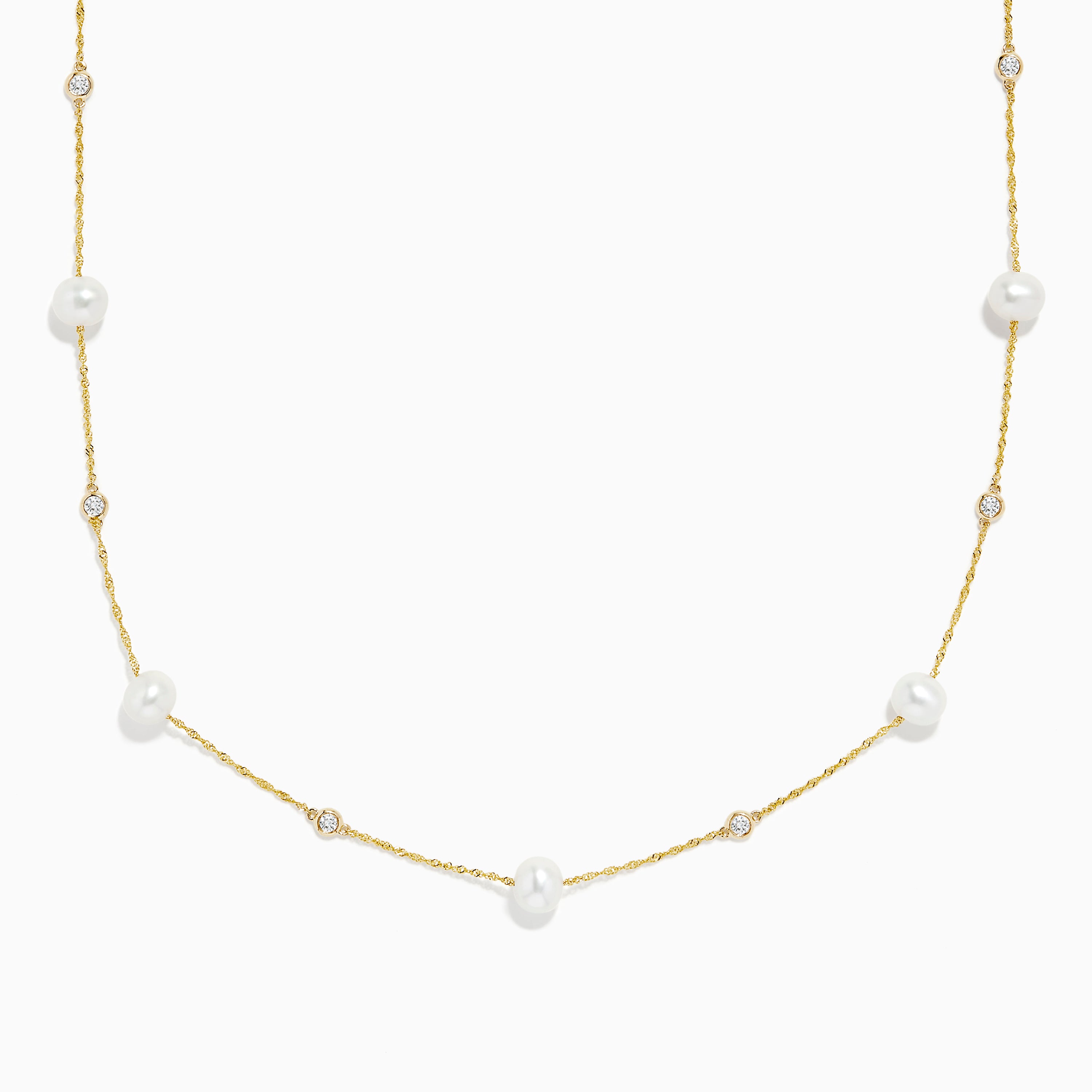 14K Yellow Gold Pearl and Diamond Station Necklace – effyjewelry.com