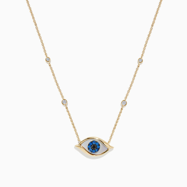 Effy Novelty 14K Yellow Gold Sapphire and Diamond Evil Eye Necklace