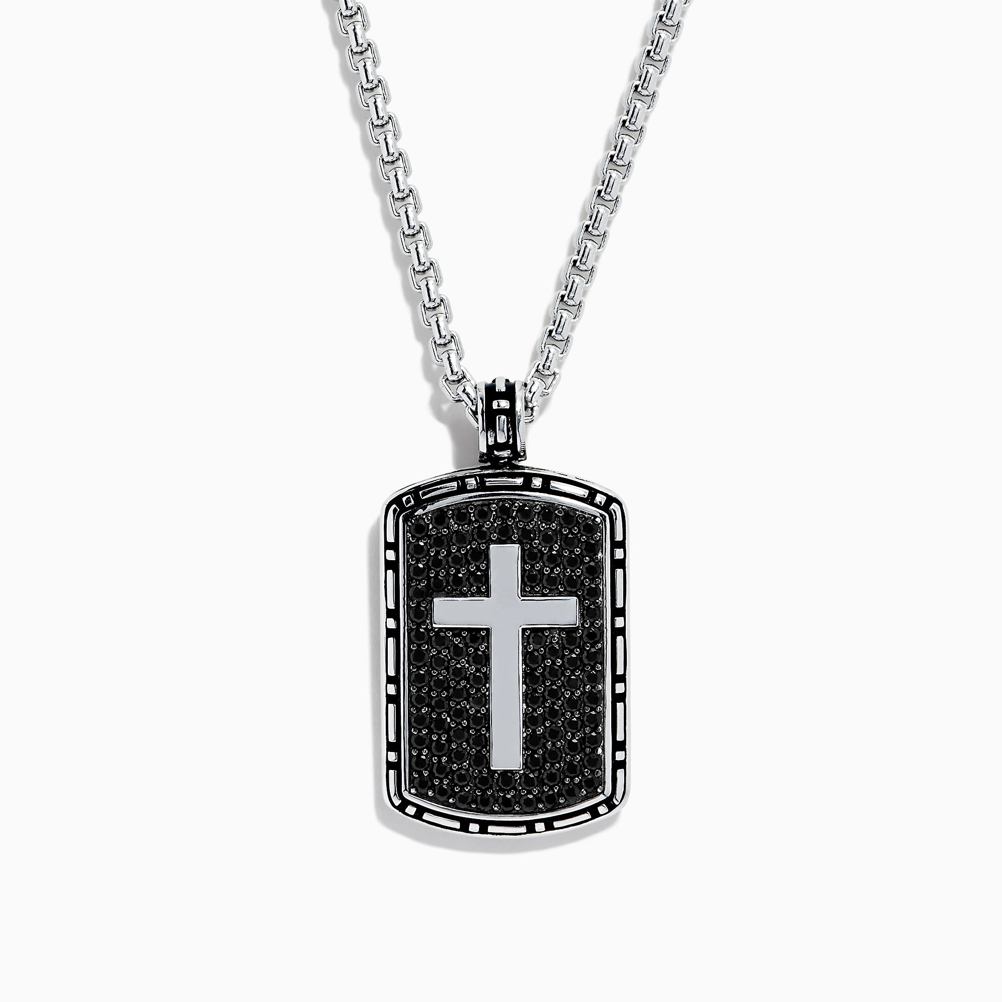 Men's Oxidized Sterling Silver Dog Tag Necklace in Black Hematite