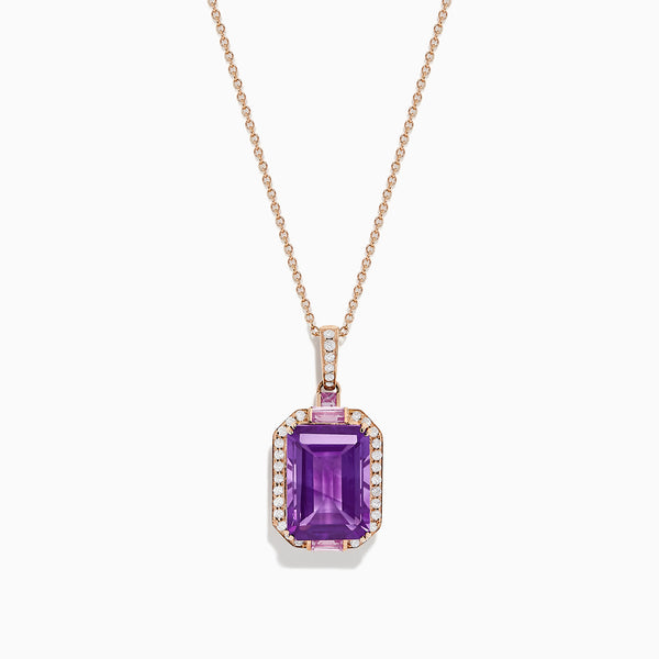 Effy 14K Rose Gold Amethyst, Pink Sapphire and Diamond Pendant