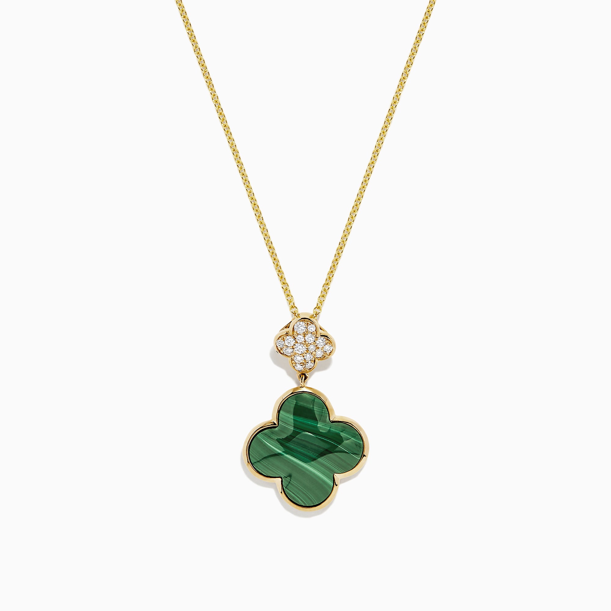 14K Yellow Gold Malachite Four Leaf Clover Necklace