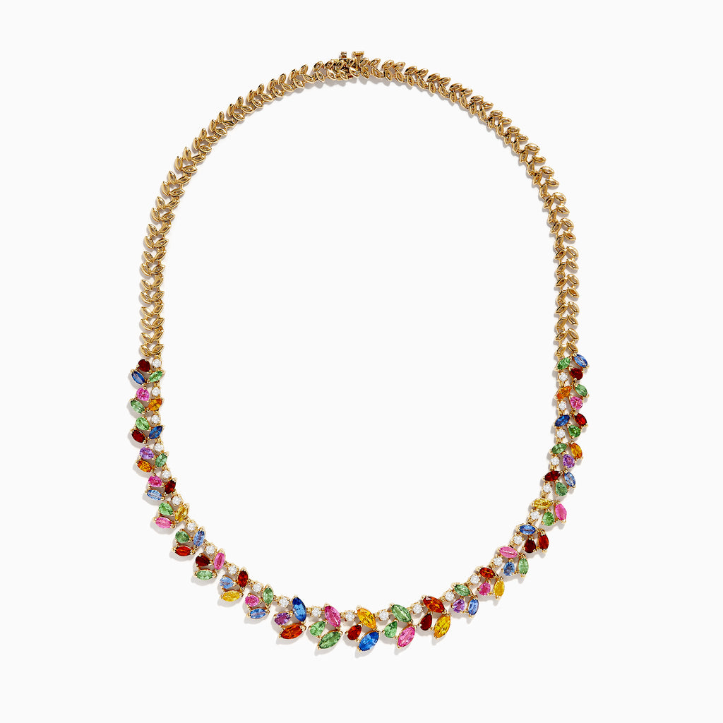 Effy Watercolors 14K Yellow Gold Multi Sapphire and Diamond Necklace ...