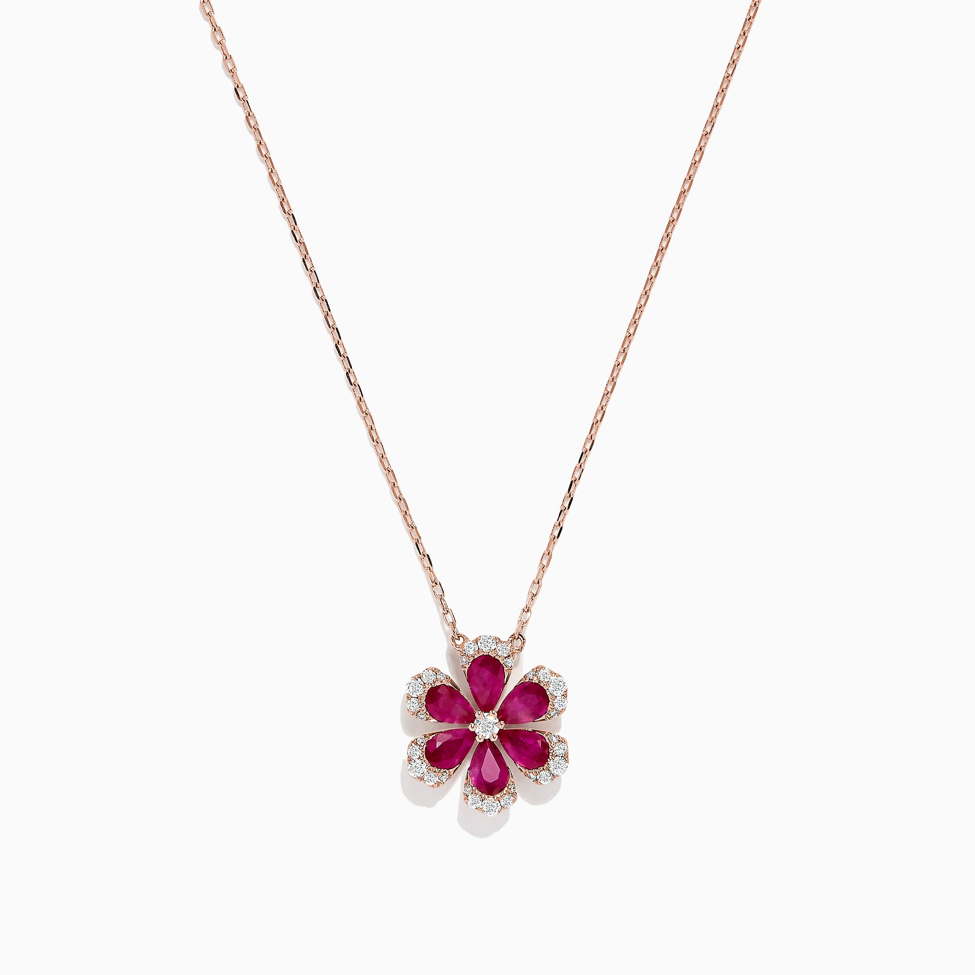 Nature 14K Rose Gold Ruby and Diamond Flower Necklace, 1.91 TCW ...