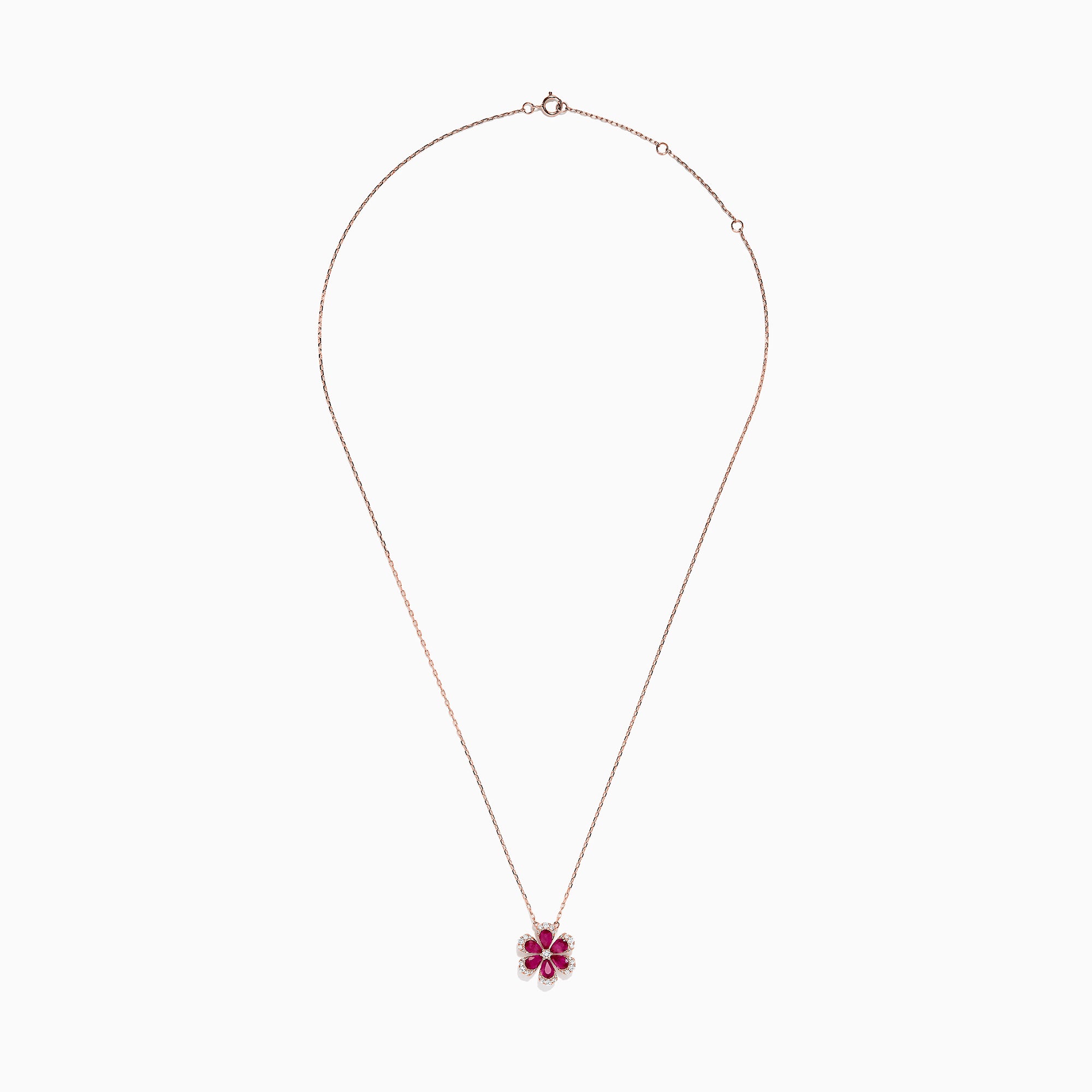 Nature 14K Rose Gold Ruby and Diamond Flower Necklace, 1.91 TCW ...