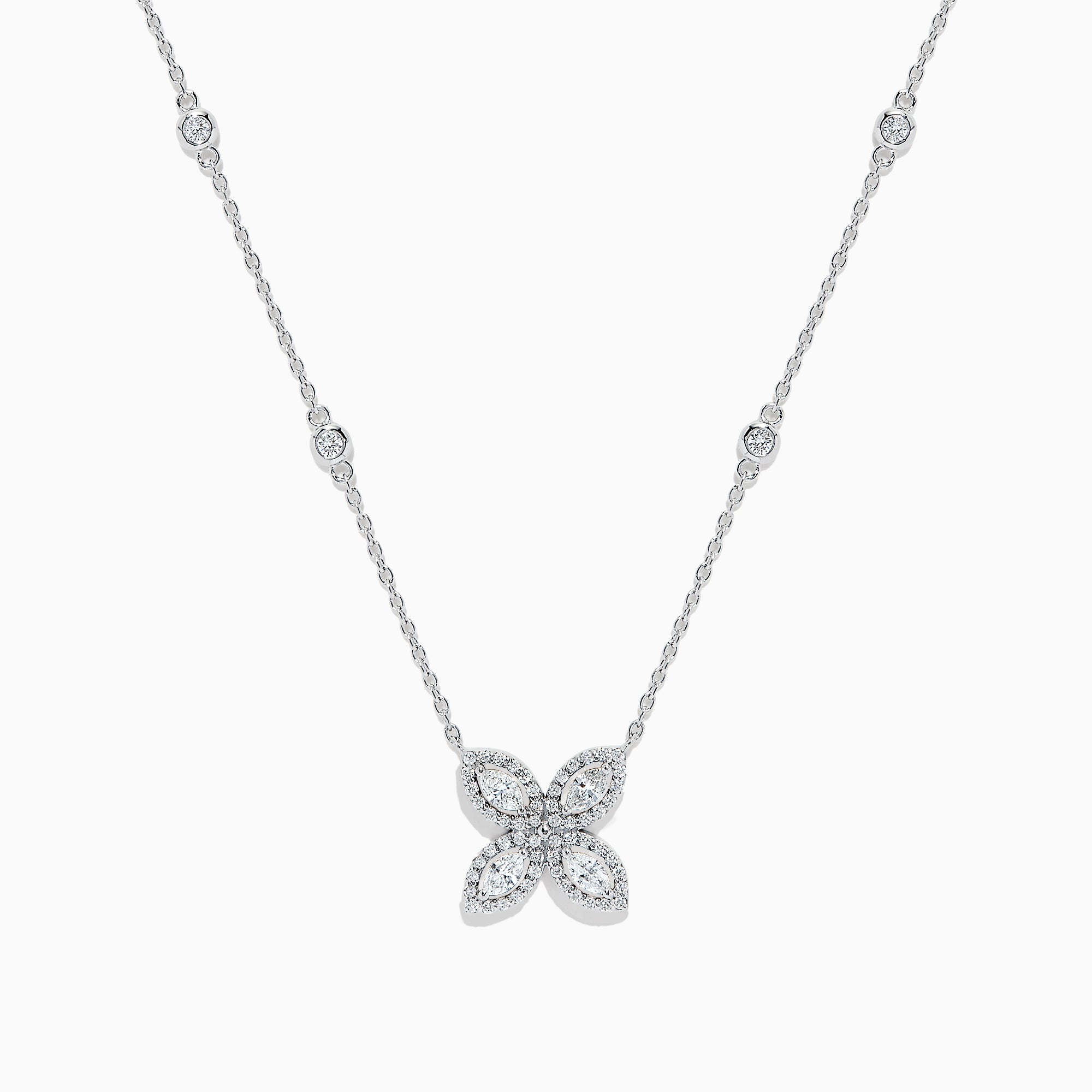 14K White Gold Diamond Flower Necklace