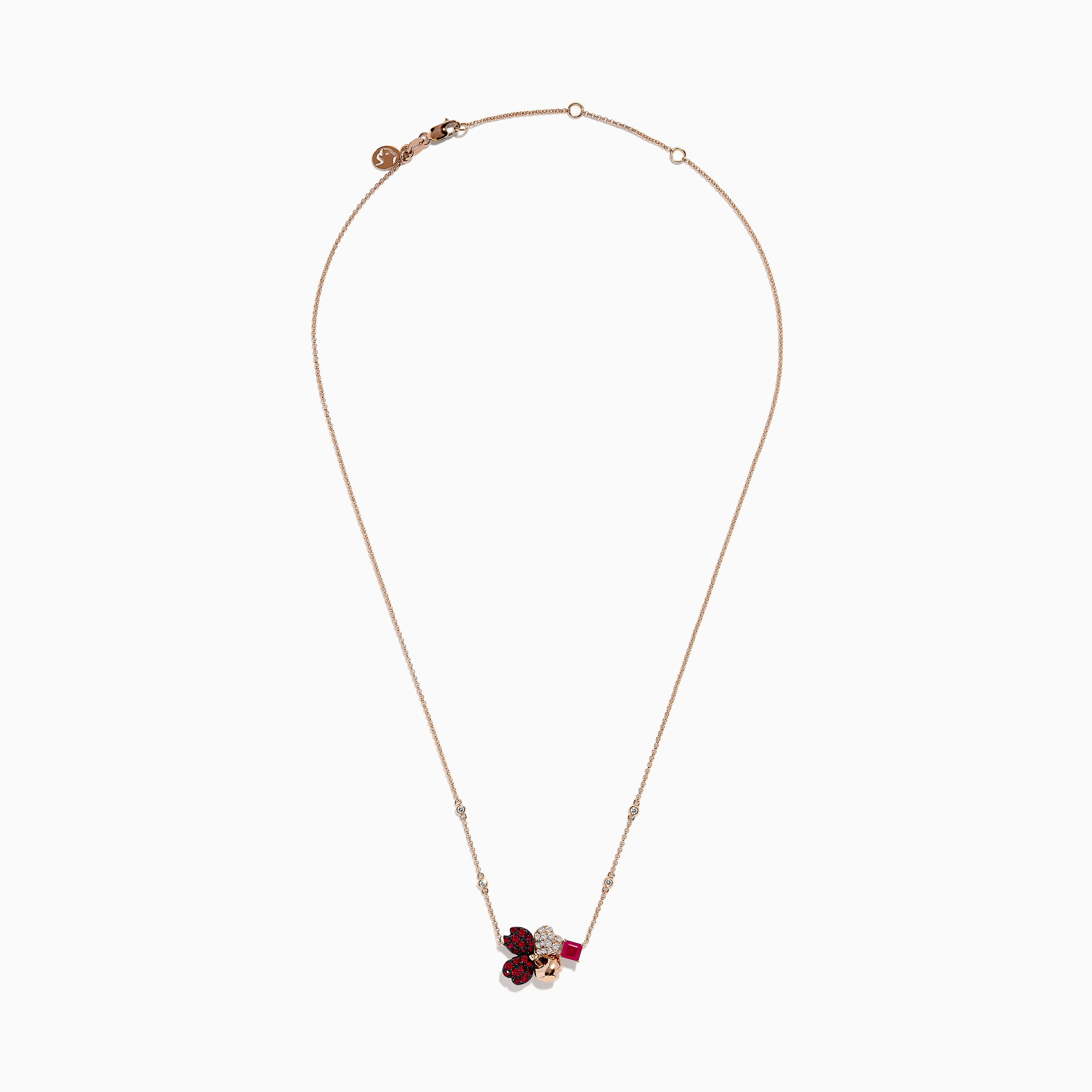 Nature 14K Rose Gold Ruby and Diamond Flower Necklace, 1.13 TCW ...