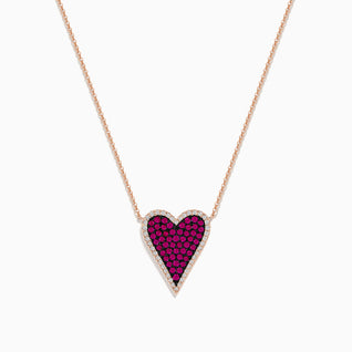 Ruby Royale 14K Rose Gold Ruby and Diamond Heart Necklace