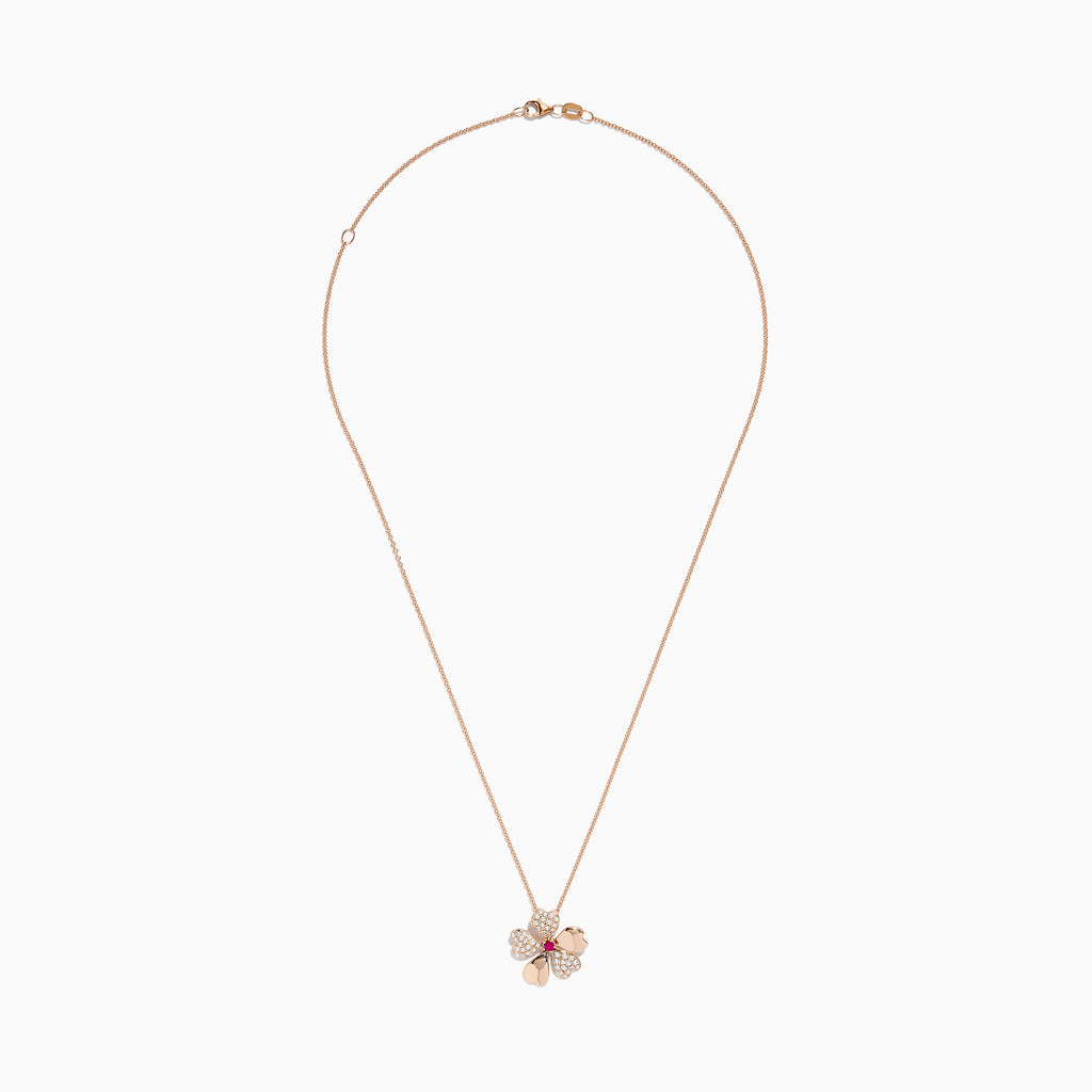 Effy 14K Rose Gold Diamond and Ruby Flower Pendant | effyjewelry.com