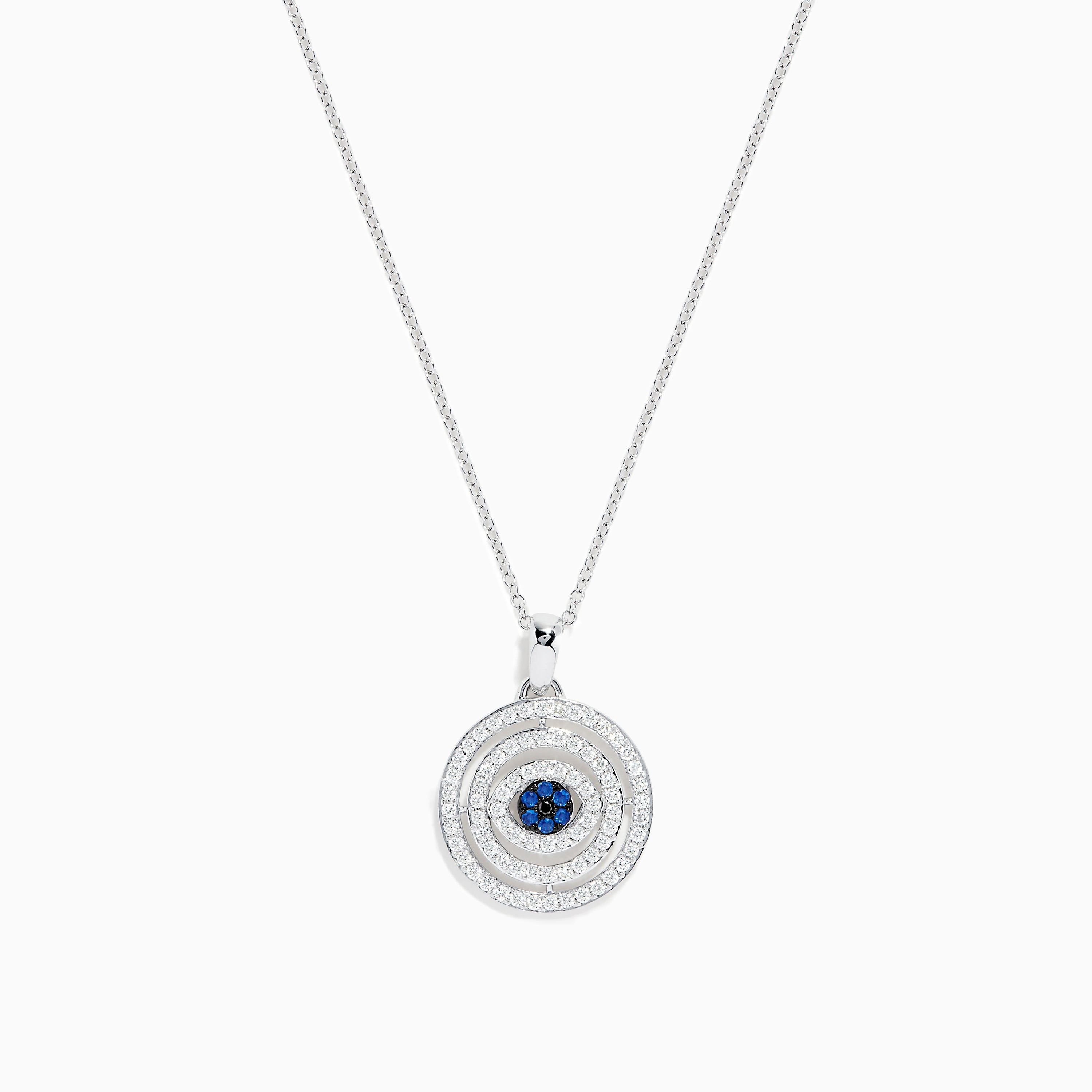 Effy Novelty 14K White Gold Sapphire and Diamond Evil Eye Pendant ...