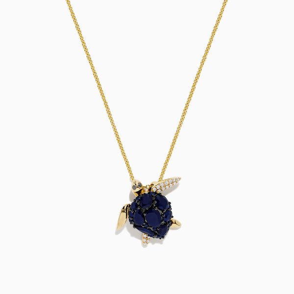Effy 14k Yellow Gold Mother Of Pearl & Turquoise Turtle Pendant Necklace In  Blue | ModeSens